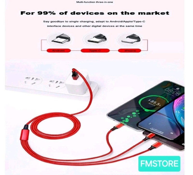 3 IN 1 REINFORCED BRAIDED WIRE CHARGING CABLE 120CM FOR MOBILE TABLET #L0 gallery