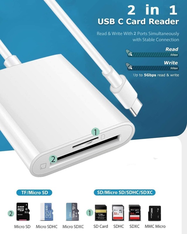USB C to SD/TF Card Reader, Type C to SD/Micro SD/SDXC/SDHC Card Adapter-0.3fit gallery