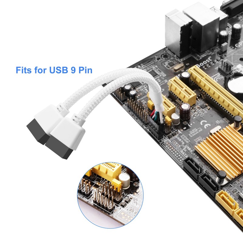 2 Pack Motherboard USB 2.0 9Pin Header Splitter Female to Dual Male White gallery