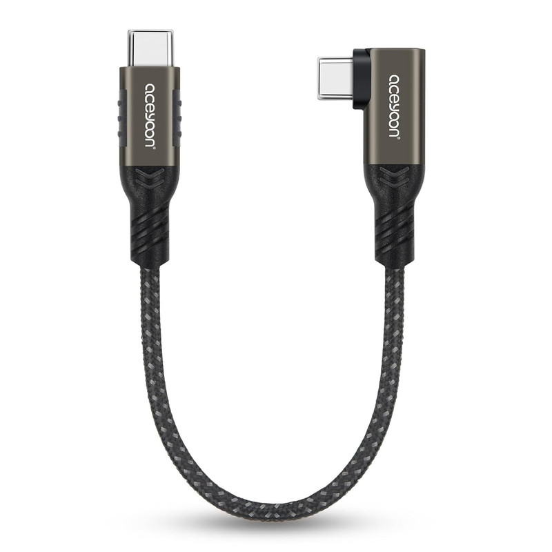 240W Short USB C Cable 0.5Ft, 90 Degree USB C to USB C Cable QC 4.0 Type C Charg