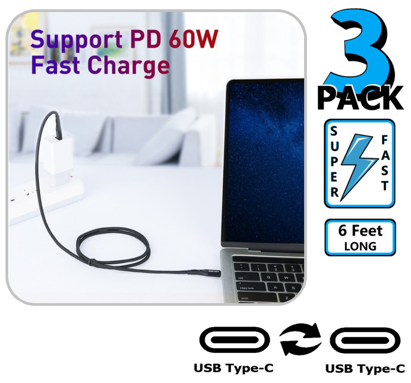 3 Pack C 6ft Fast Charger Cable USB White Black Cord For iPhone 15 16 17 Pro Max gallery