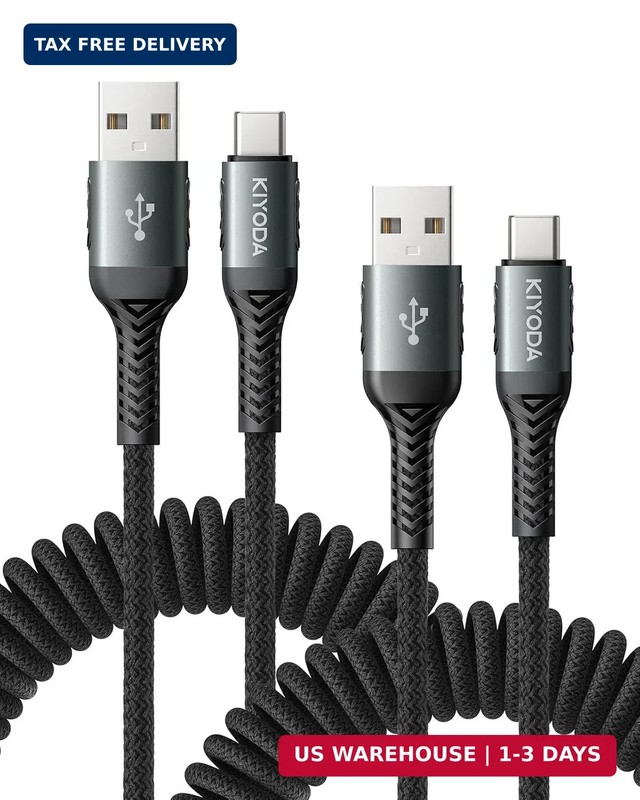 USB to USB C Cable [2Pack 3FT] Coiled USB C Cable Fast Charging 60W, USB A to US