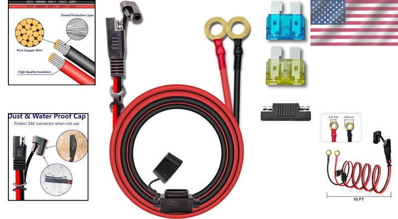 10AWG 10FT SAE Charger Cable with O-Ring Terminal - Quick Disconnect & Durable gallery