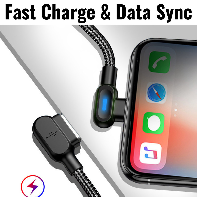 3Ft 90 Degree Right Angle USB Fast Charger Cord For iPhone 14 13 12 11 XR SE 8 7 gallery