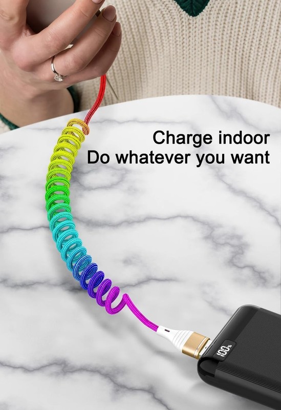 Rainbow Coiled Fast Charging Cable,USB Spring Retractable Charger Cable for C... gallery