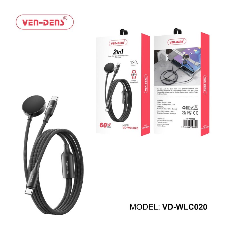 VEN-DENS 2-in-1 60W Fast Charger USB-C to usb-c Galaxy Watch Charging Cable gallery