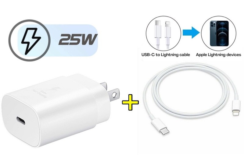 25W PD Fast Wall Charger Power Adapter USB-C to iPhone Cable For iPhone11 12 Pro