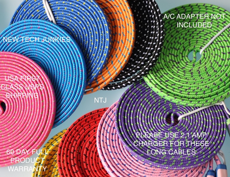 NTJ Flat Braided Noodle Charger Cable for SAMSUNG GALAXY S4 S6 S7+ MICRO USB LG gallery