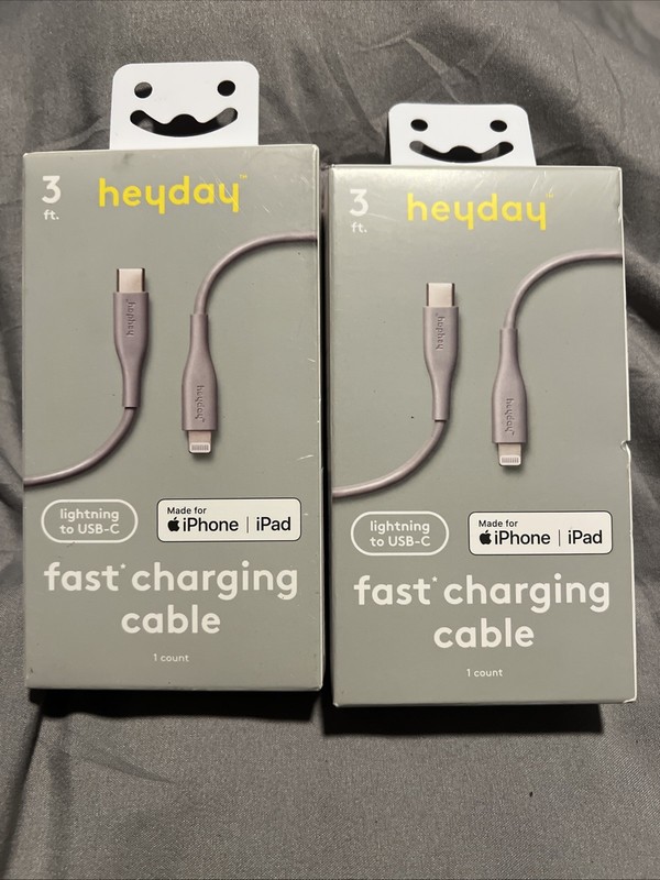 NEW (2) Purple Heyday USB-C Fast Charging Cable 3ft For Apple iPhone iPad