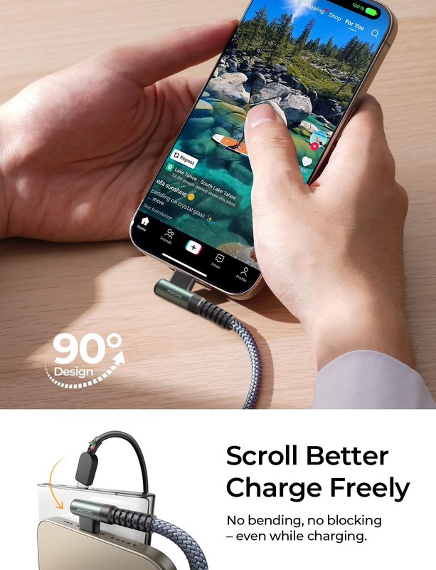 USB to USB C Cable 2Pack, 6.6ft 3.1A Type C Charger Fast Charging, Right Angl... gallery