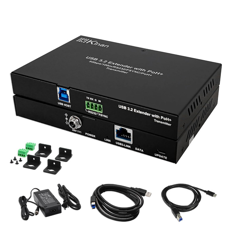 USB 3.2 Extender via Cat6A/Cat7 330FT 100M, Only One Power Supply Required, 4 Po