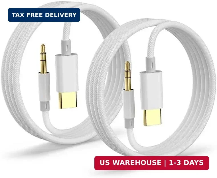 USB C to 3.5mm Audio Cable (2-Pack, 4ft), Type C to Aux Car Stereo Cord with Hi-