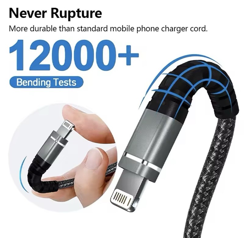 USB-A to Braided Nylon Charging & Data Sync Cable Fast Charge Black gallery