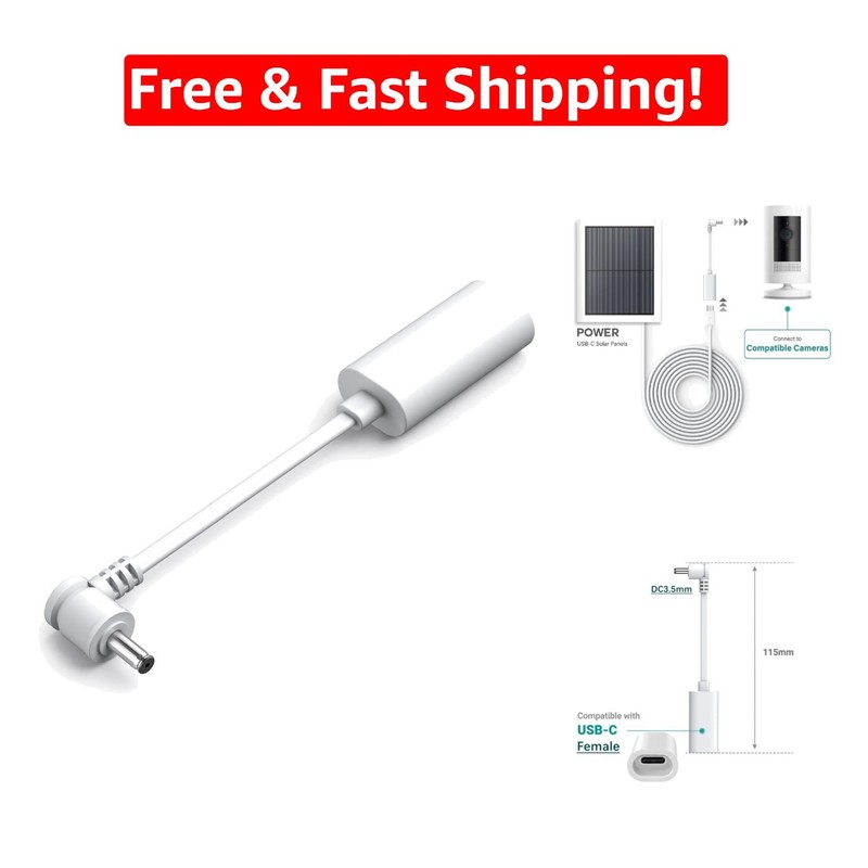 Lightweight USB-C to Barrel Plug Adapter: Compatible with Ring Security Cameras
