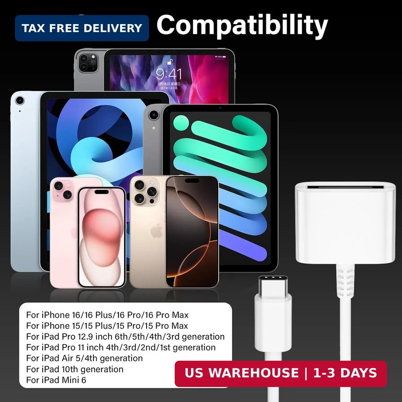 USB C to 30 Pin Female Adapter for iPhone 16, 1 Pack, White/USB-C 30Pin gallery