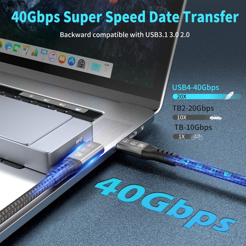 90 Degree USB4 Cable Thunderbolt 4 Compatible 240W 40Gbps 8K 60Hz 0.5M gallery