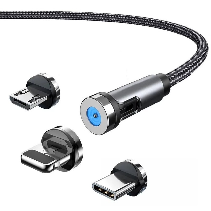 540� Rotating Magnetic 3 in 1 Fast Charging Cable 1M Black
