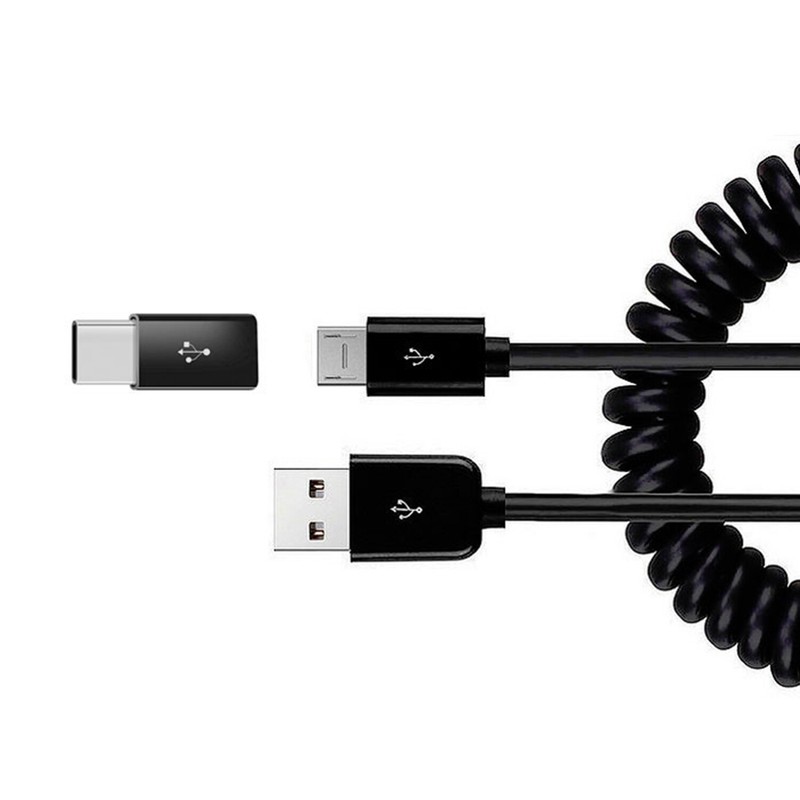 For Galaxy A03S/A05 Charger Cord Coiled USB Cable Micro-USB to USB-C