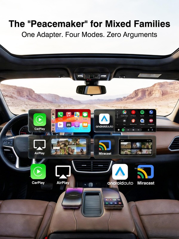 4-in-1 Wireless CarPlay & Android Auto Adapter – AirPlay & Miracast Media Hub... gallery