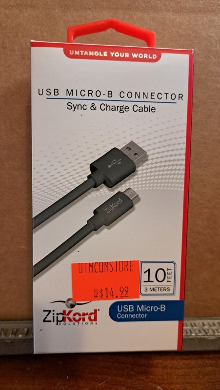 NEW ZipKord 10 FT USB A to Micro B USB Data Charger Cable Cord