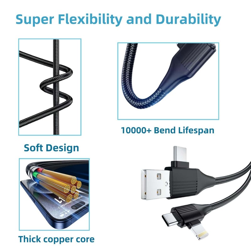 4 in 1 Cable 60W 2 Pack 3.3FT Lightning Cable 27W MFi Certified Fast Charging... gallery