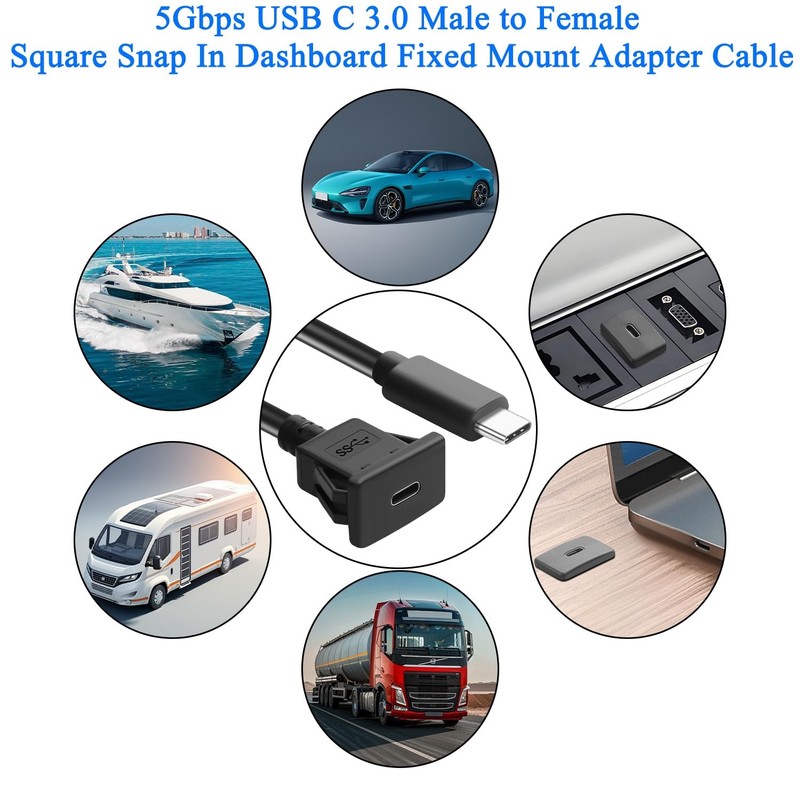 30cm 11.8in 5Gbps USB C Square Snap In Mount Adapter Short Cable PD60W Cord gallery