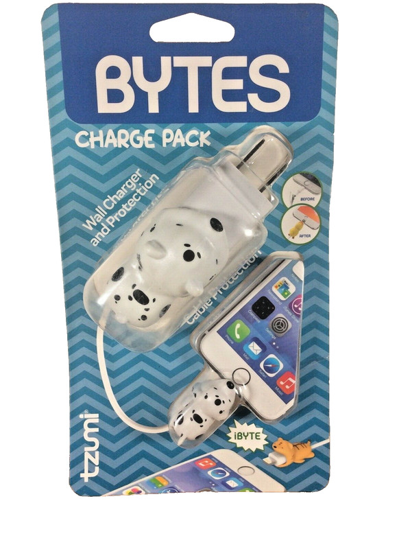 New Tzumi Bytes Charge Pack Wall Charger & Cable Protection Dalmatians