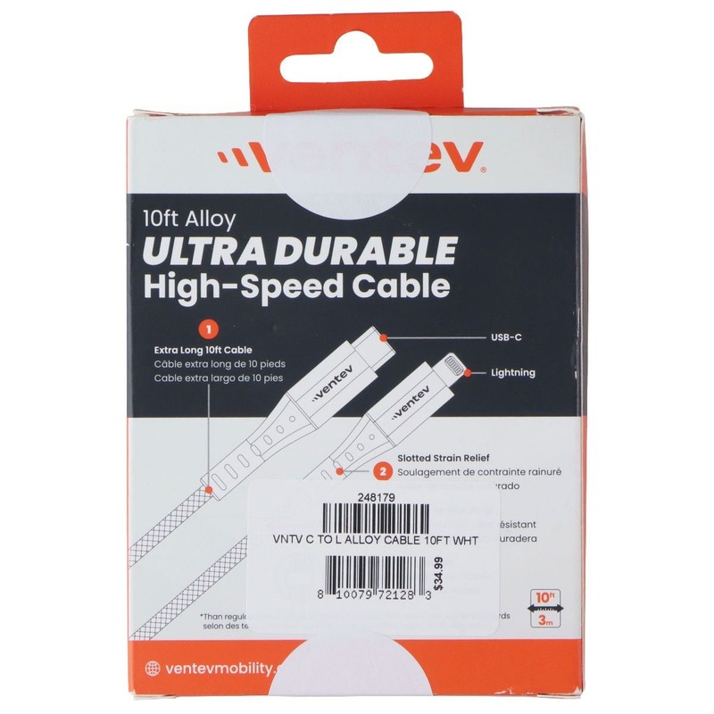 Ventev 10 Foot Alloy USB-C to 8-Pin Ultra Durable Cable - White gallery