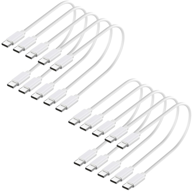 10-Pack 1ft Bulk White 60W USB-C to USB-C Fast Charging Cables