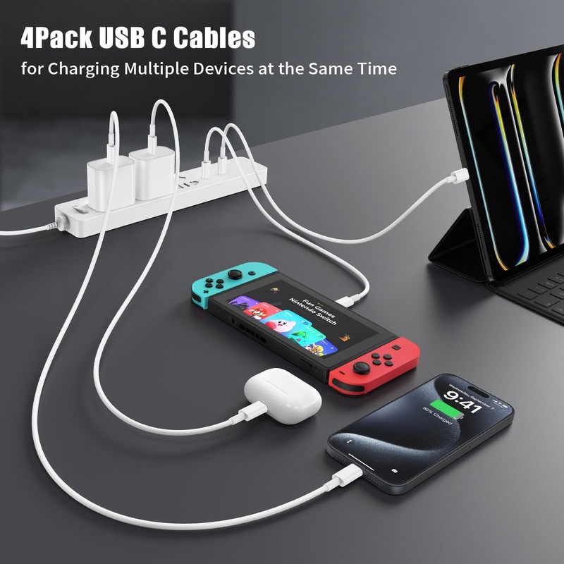 Essri USB C to C Cable 3FT for Apple iPhone 17 16 4Pack 3Feet 60W, White gallery