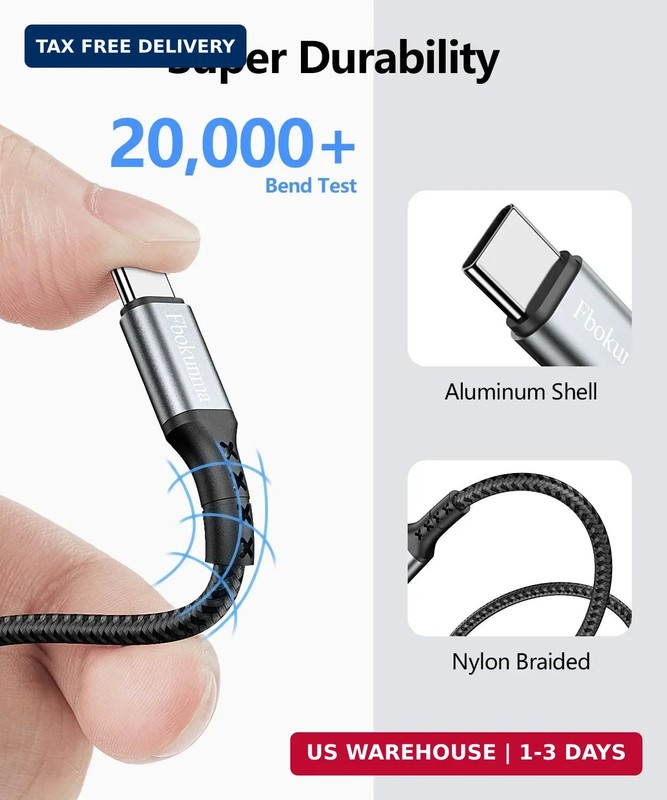 20inch Short USB C to USB C Cable, 3-Pack 1.6FT 65W Charger Cable PD Fast Chargi gallery