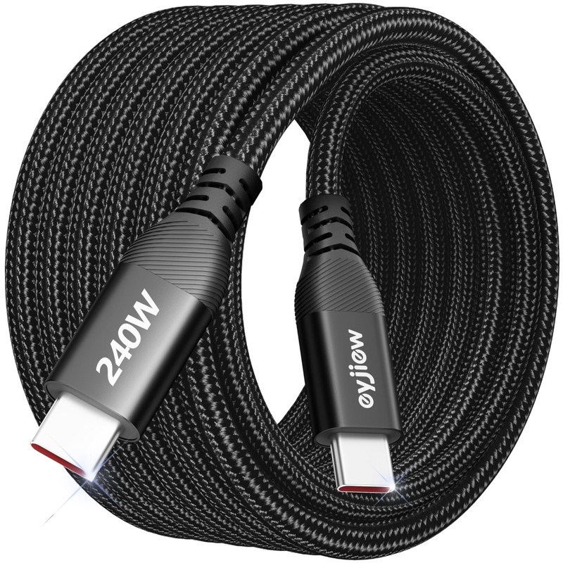 240W USB C to C Cable 10ft, Long Type C Super Fast Charging Black