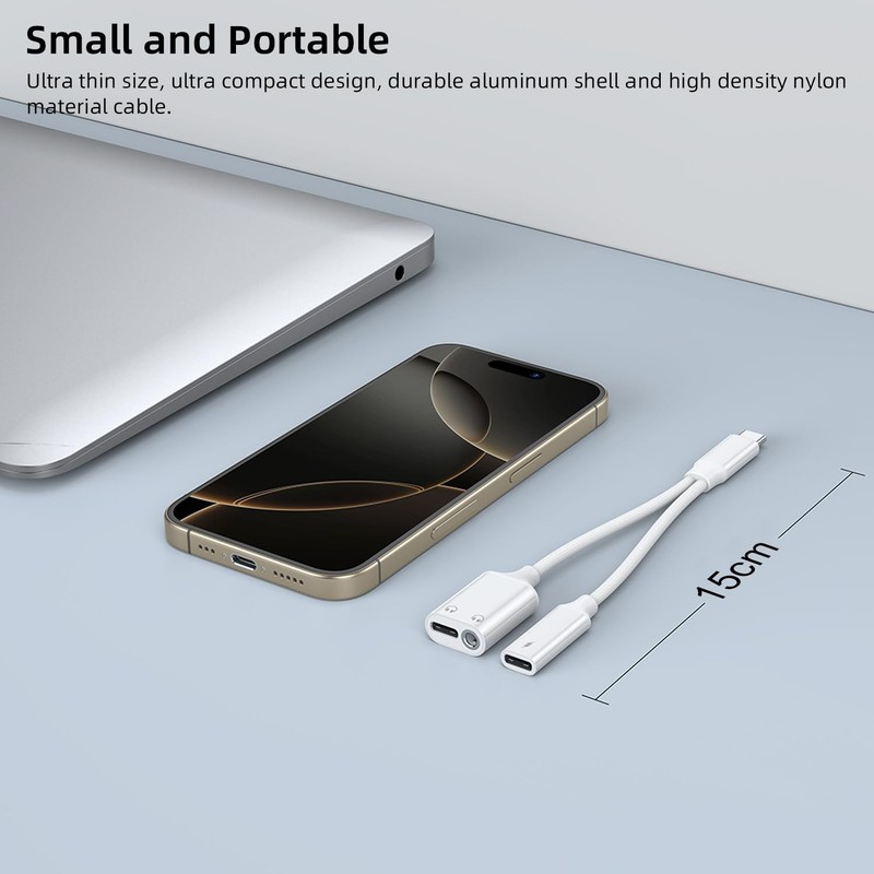 AreMe USB C Splitter 1 in 3 Out, USB C to 3.5mm Headphone and Charger Adapter, D gallery