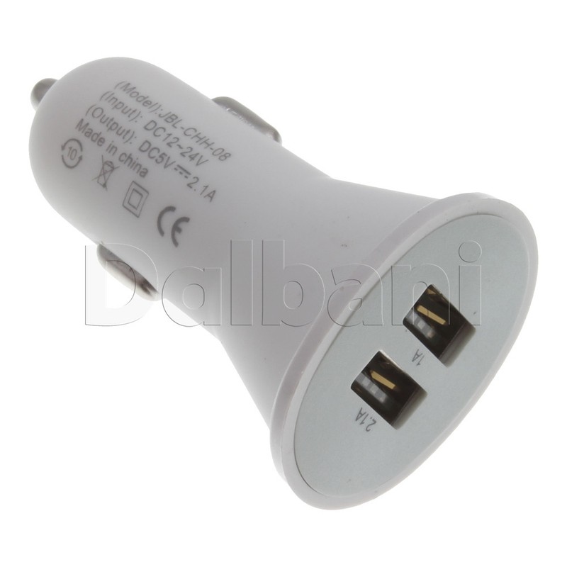 Dual Port USB Car Charger Matte 2.1A 1A White for Universal Devices gallery