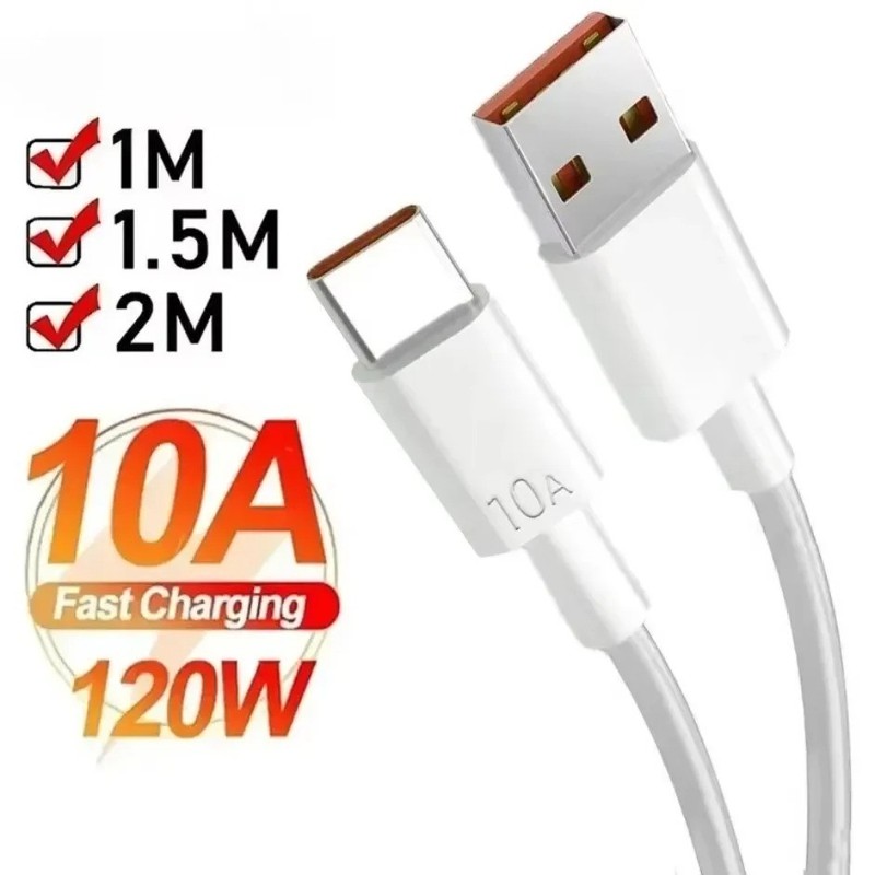 120W USB-A to USB-C Cable 10A Super Fast Charging Data Cable White 1m 1.5m 2m