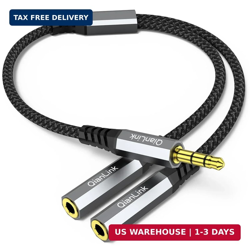 Headphone Splitter, 3.5mm Male to 2 Female Ports, 1ft/0.30m Extension Cable…