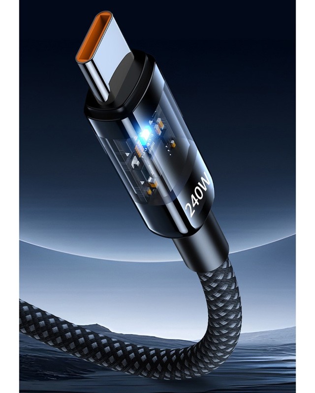 240W USB to Type-C Cable Braided Phone Fast Lead Charger 10A with LED Lighting gallery