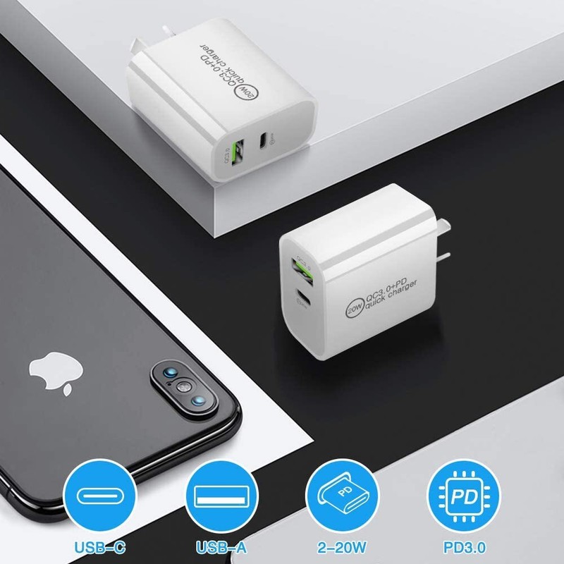 1-200x Lot Dual Port Fast Charger PD 20W USB C QC Power Block For iPhone Samsung gallery