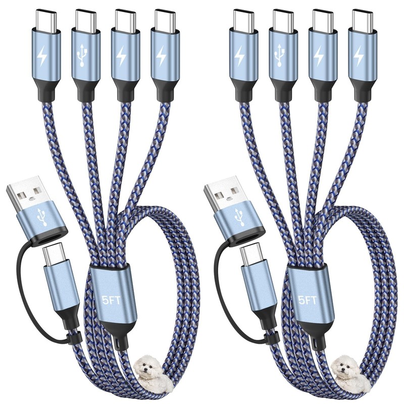 USB C Splitter Multi Charging Cable 5Ft 2Pack, 4 in 2 Charger Cord, Type-C Conne