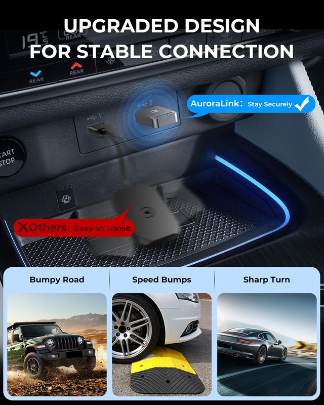 AuroraLink Wireless Carplay Adapter for Apple iPhone & Android Auto 2-in-1 Fast gallery