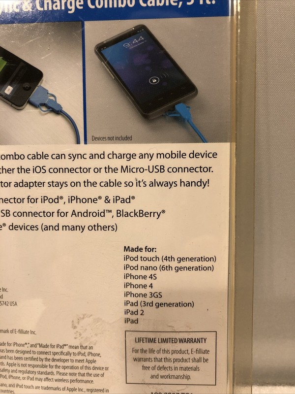 Tech&Go 2-in-1 Sync&Charge Combo Cable 3ft for 4S,4,3GS IPhone & IPad early GEN gallery