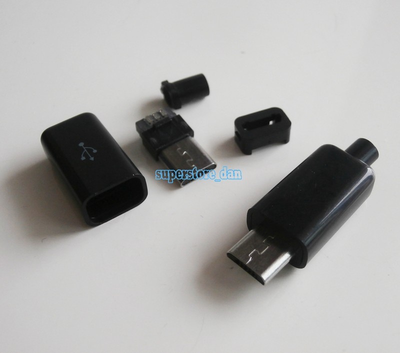 10Pcs Micro USB 5 Pin Type-B Male 4-Piece Solder Connector Plug Black Cover