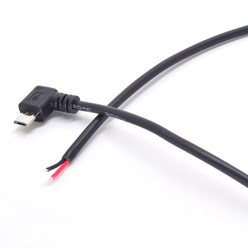 10pcs 50cm Angle 90D Micro USB Male to Open-end 2 Wires 20AWG Power Charge Cable