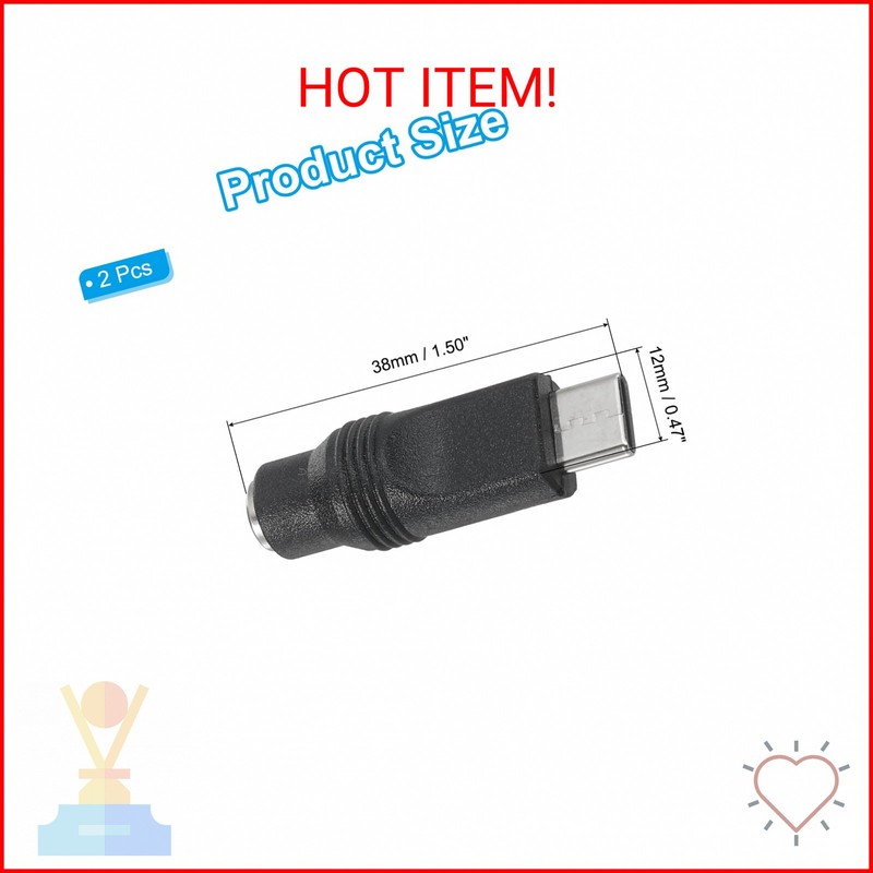 PATIKIL 2 Pcs DC Power Adapter Type C USB Male to DC 5.5x2.1mm Female Black gallery