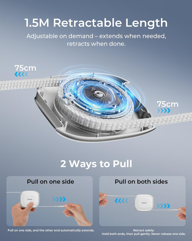 TALIX 240W Retractable USB C Cable, PD 3.2 Fast Charging USB C to USB C Cable wi gallery