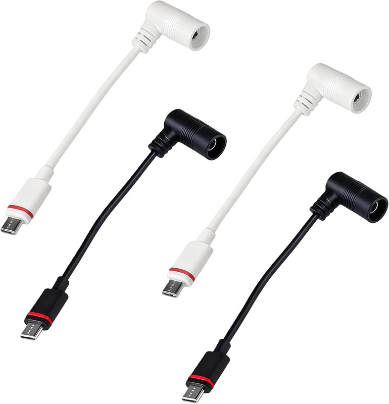 USB C to Barrel Plug Adapter 4 Pack Black White Compatibility with Spotlight Cam