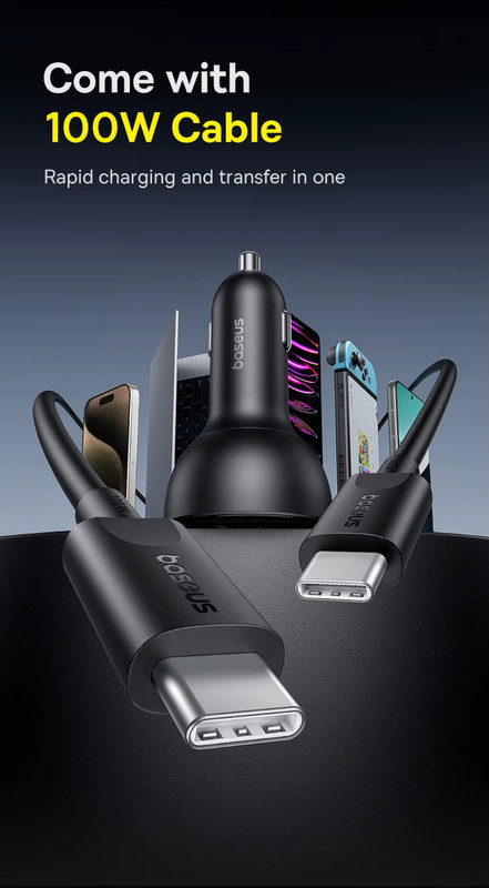 Baseus Fast Charging 152.5W Car with 100W Cable PD3.0 QC4.0 USB Type-C Charger gallery