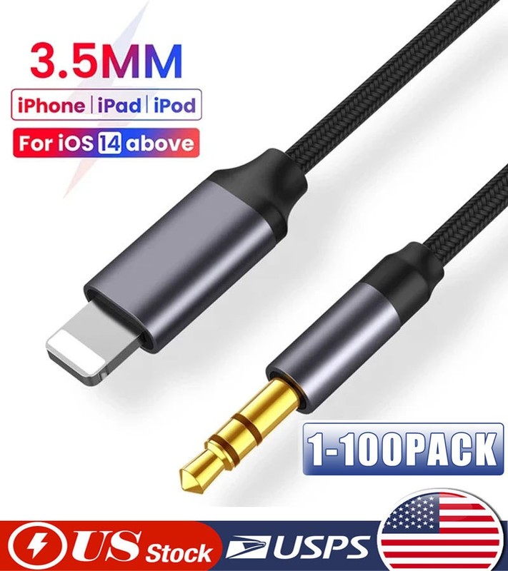 For iPhone 7 8 X XR 13 14 Pro Max 8 Pin to 3.5mm AUX Audio Car Adapter Cord lot