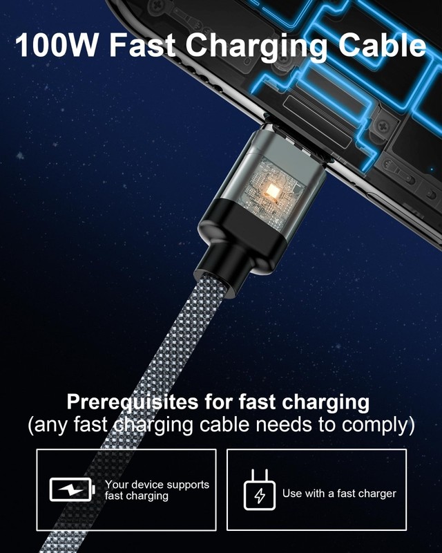 100W USB C Magnetic Charging Cable - 2 in 1 Type C Charger (3 Pack, 4/6.6FT) Fas gallery