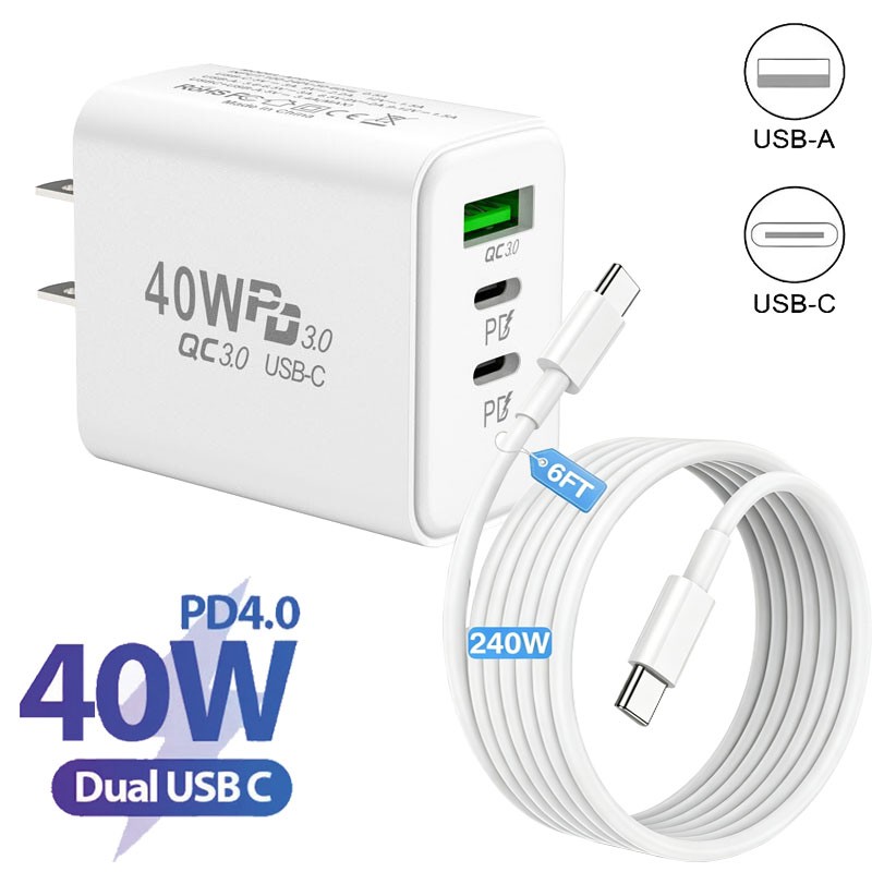40W Fast Charging USB Type C Charger & Cable For iPhone Samsung Google Motorola gallery